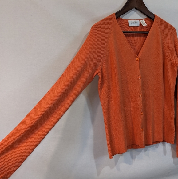 Dana Buchman 100% Cotton Ribbed Knit Soft Orange Cardigan Size XL - Picture 8 of 9